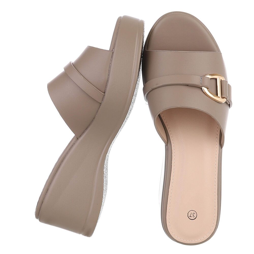 Ital-Design Elegante Sandalen mit Absatz und Schnalle für Damen Plateausandaletten (91409344) Keilabsatz/Wedge Keilsandaletten in Hellbraun
