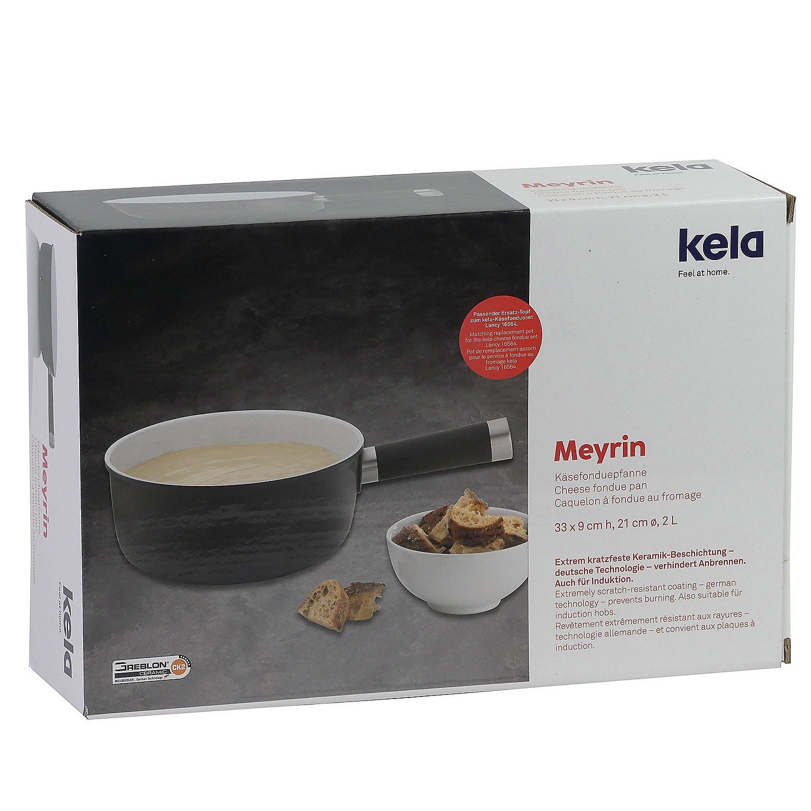 kela Fondue Meyrin, Käsefondue-Topf, Silikongriff, Allherdboden Beschichtung, kratzfeste