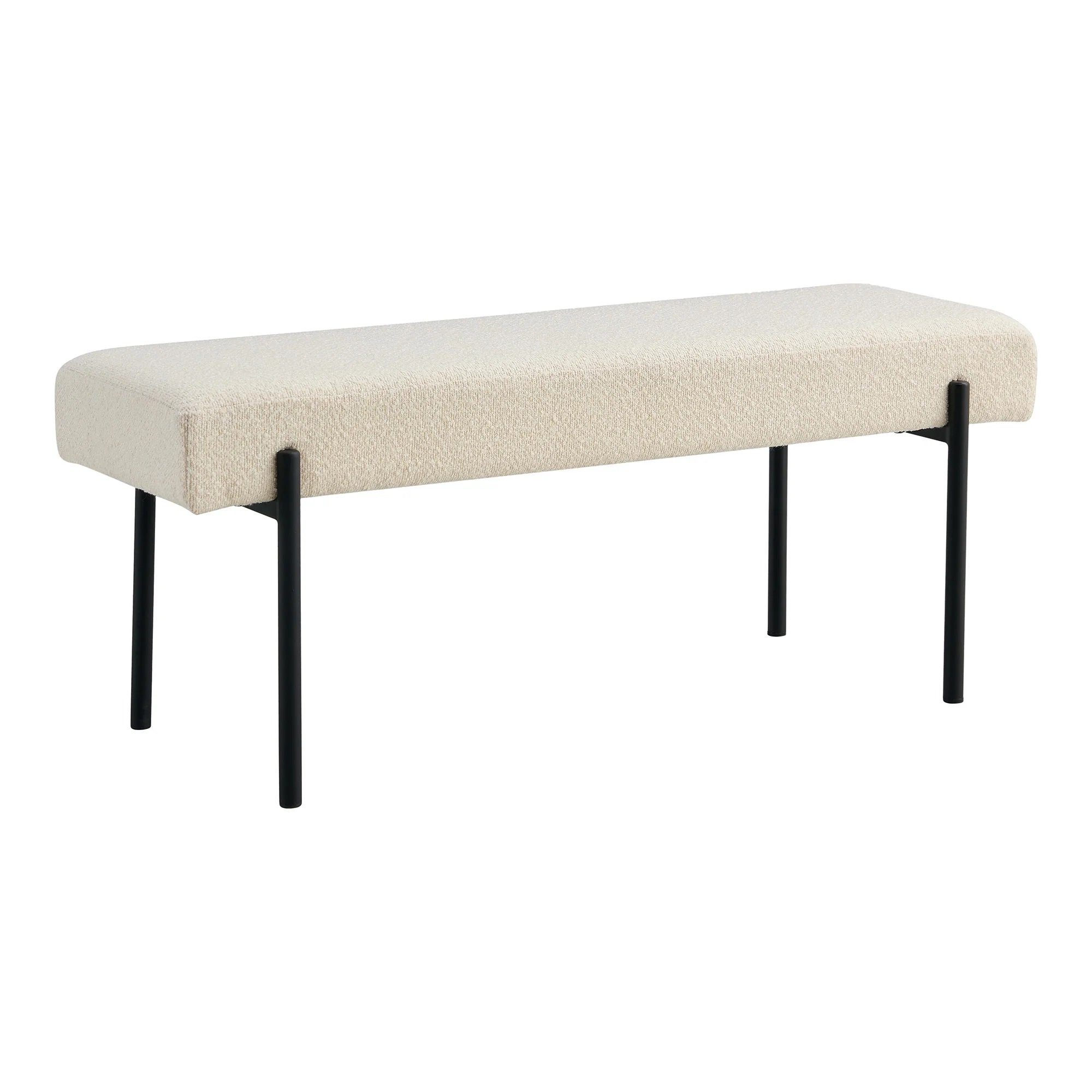 LebensWohnArt Sitzbank Design Sitzbank NORDIC 100cm weiss Bouclé