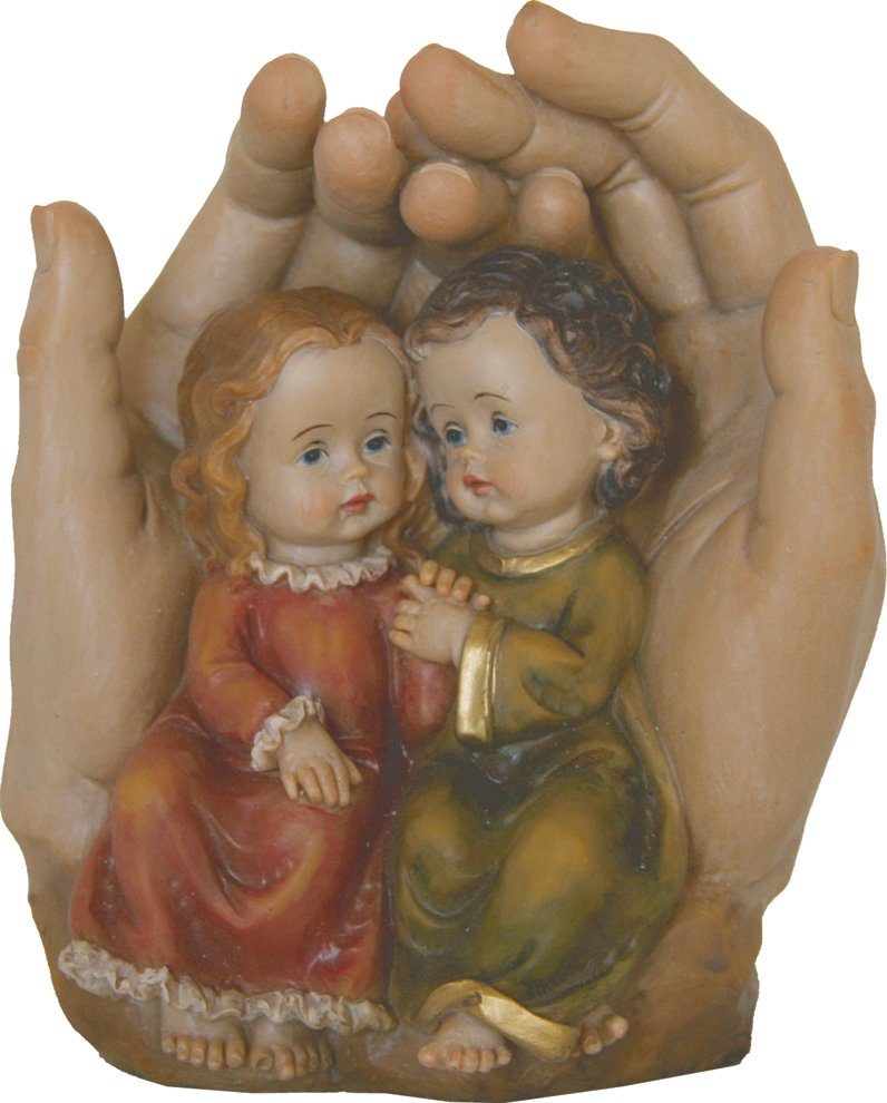 dekoprojekt Dekofigur Heiligenfigur Schützende Hände mit Kinderpaar 14,4 cm