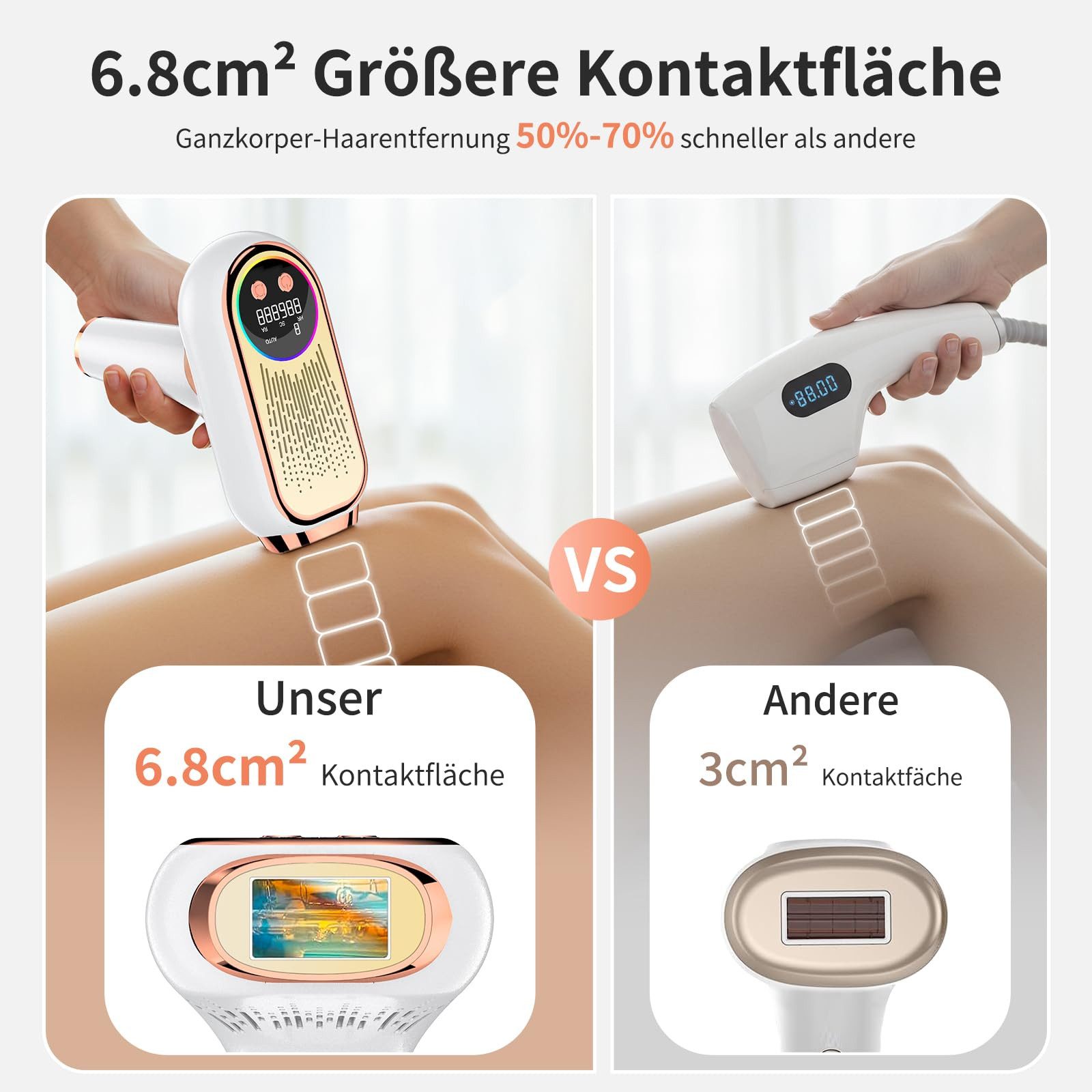 Kityhome IPL-Haarentferner IPL Haarentferner 6,8 cm², 3 Funktionen, 9 Stufen, Rose Gold, 999,999 Lichtimpulse, austauschbare Magnetköpfe*2, Rasierer*2, Großflächige Haarentfernung,Eispunkt-schmerzfreie Haarentfernung