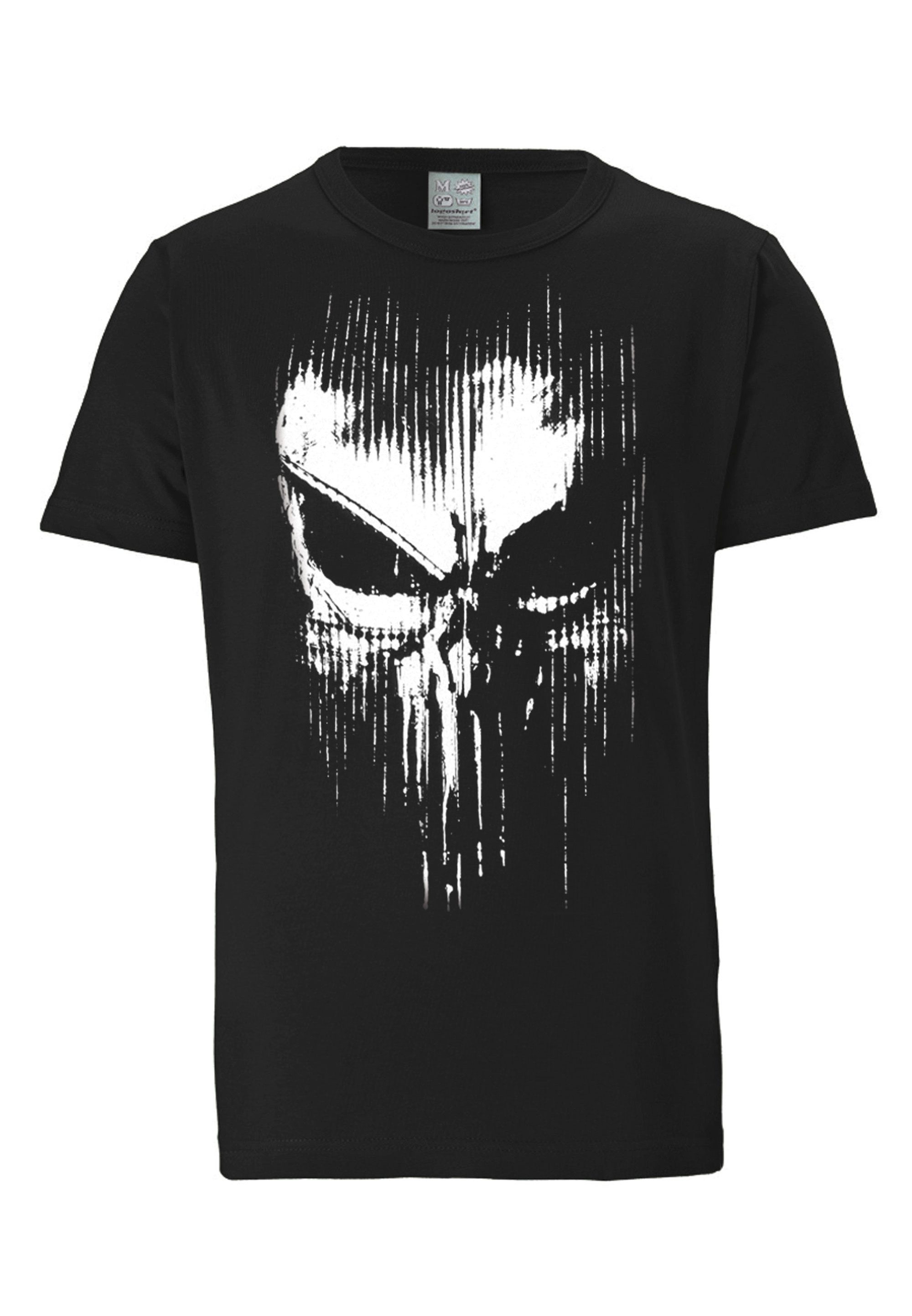 LOGOSHIRT T-Shirt Marvel - Punisher Striped Skull mit coolem Print