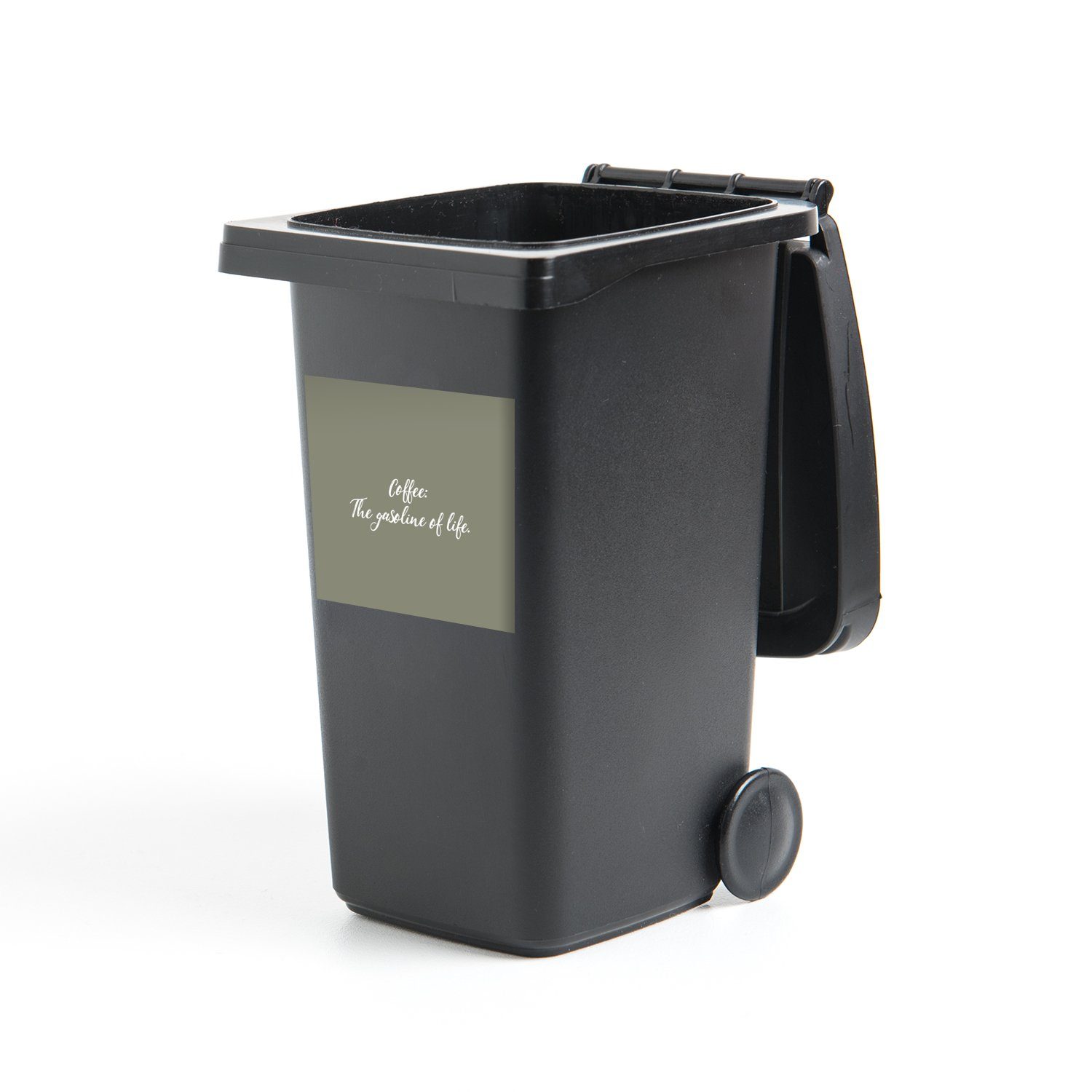 MuchoWow Wandsticker Zitate - Kaffee das Benzin des Lebens - Sprichwörter - Kaffee (1 St), Mülleimer-aufkleber, Mülltonne, Sticker, Container, Abfalbehälter