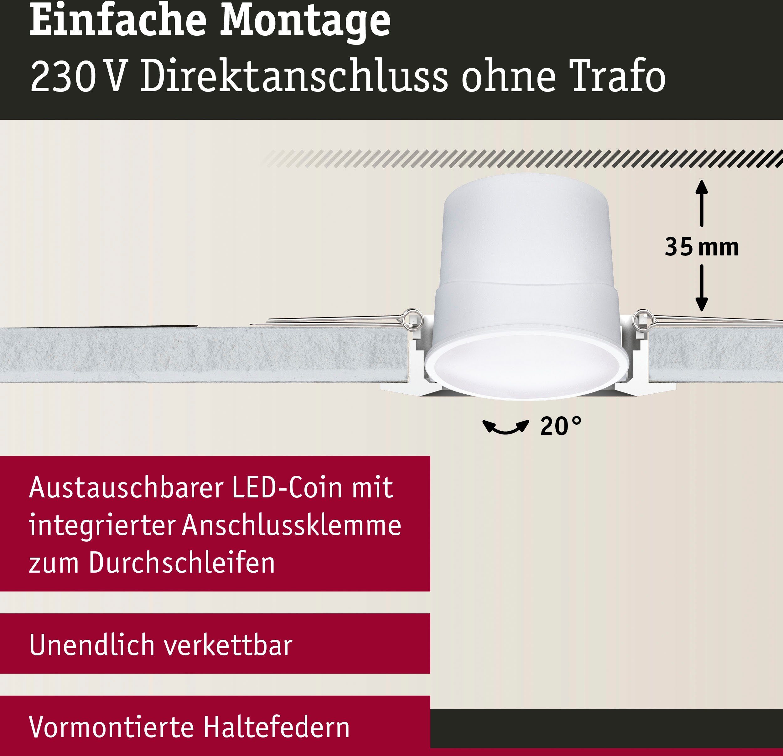 3x430lm Schwarz Base Basisset Zigbee LED matt, 230V integriert, Warmweiß, Paulmann fest LED Einbauleuchte