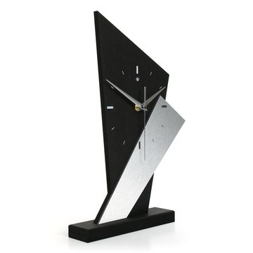 Kreative Feder Standuhr Designer-Standuhr „Square“ aus Holz, schwarze Tischuhr in modernem Metallic-Look ohne Ticken