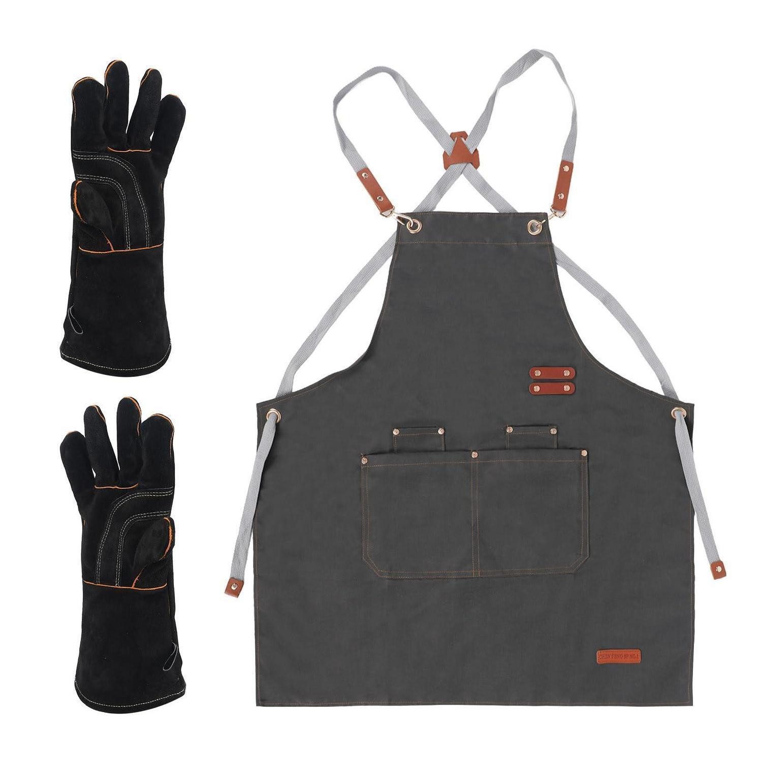 LuxusKollektion Grillschürze Grillset Leder/Canvas 300°C Hitzeschutz