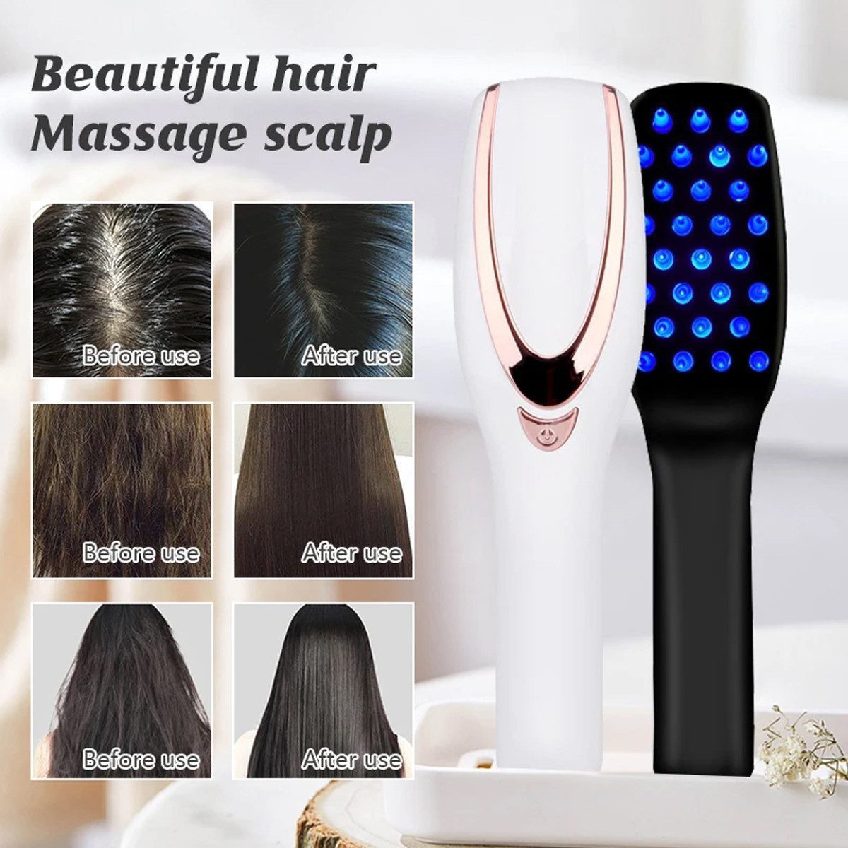 Fyrove Elektrohaarbürste Elektrische Kopfhaut Massage Bürste,3 in 1 Phototherapie-Massage-Kamm, Reduzieren Sie Haarausfall Haarpflege