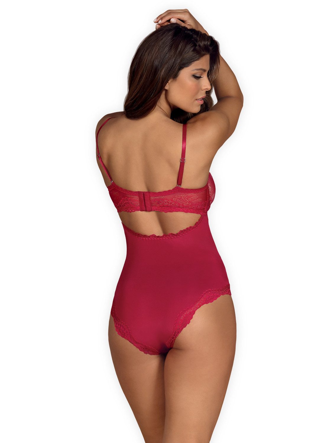 Obsessive Bodystocking-Ouvert Frauen Dessous Teddy Body in Rot mit Schleife aus Stretch und floraler