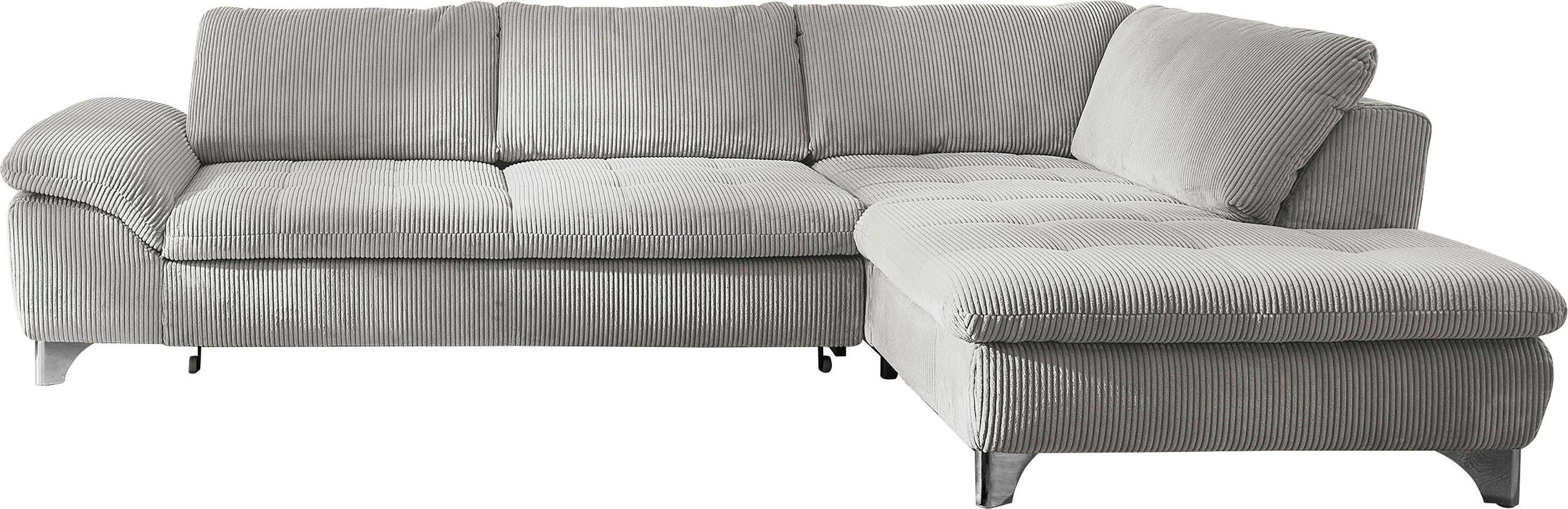 Die PlanBar Ecksofa MP-IN14007, wahlweise mit Bettfunktion und verstellbaren Kopfstützen, in Cord Cord grey | Cord grey