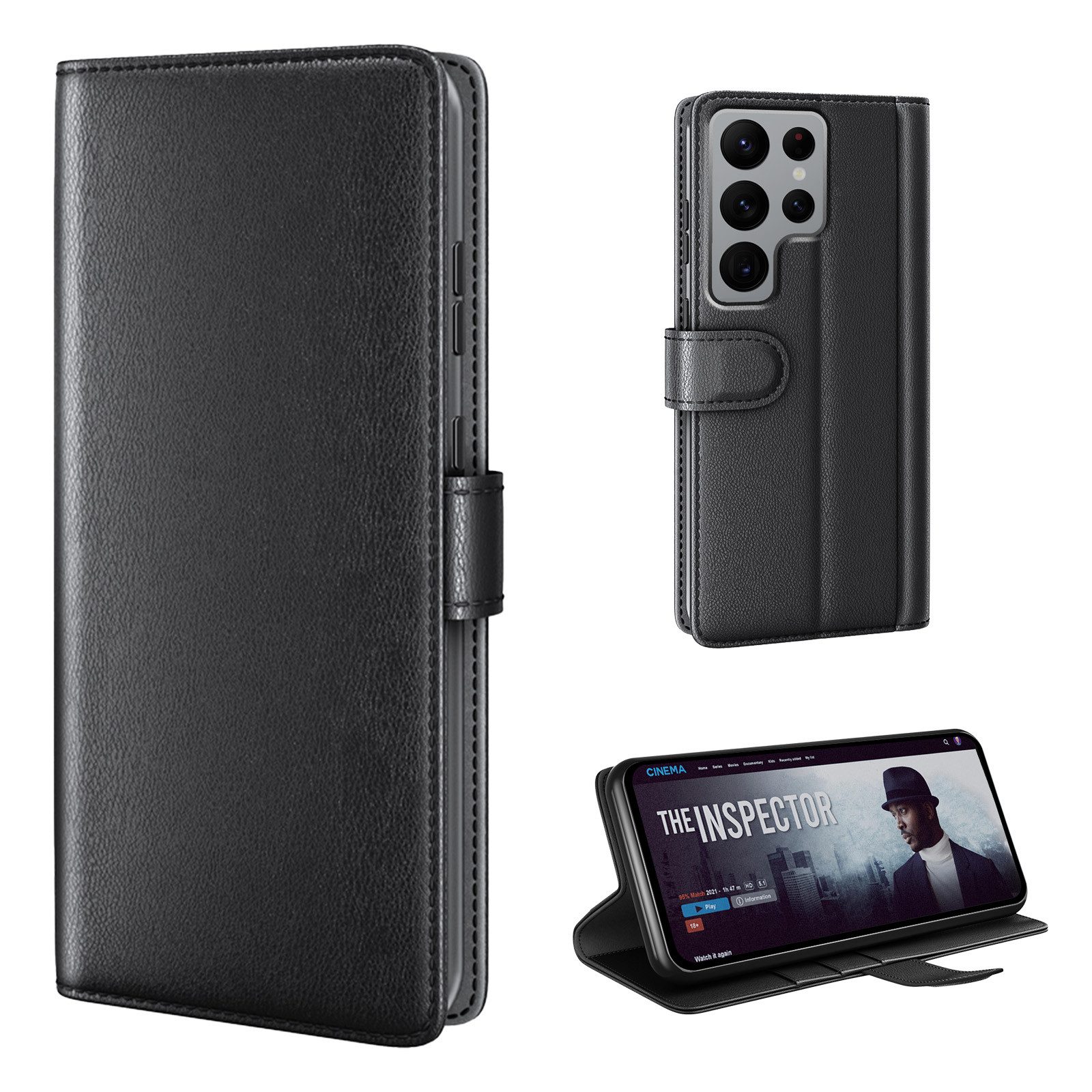 Tec-Expert Handyhülle Echtleder Hülle für Samsung Galaxy S22 Ultra 6.8 Zoll, 6.8", Cover Klapphülle Case mit Kartenfächern und Geldfach aufstellbar