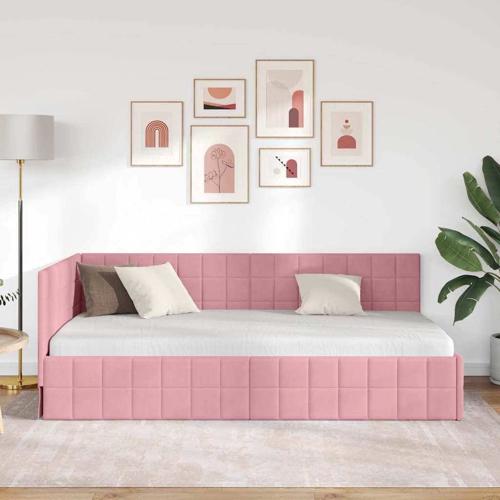 vidaXL Bett Eckbettgestell mit Kopfteil Rosa 90 cm x 190 cm Samt (1-tlg) günstig online kaufen