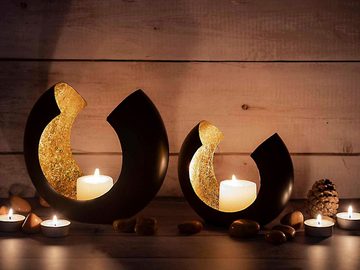 Casamia Windlicht Kerzenhalter Set 2-teilig Teelichthalter Kerzenständer Omega schwarz m