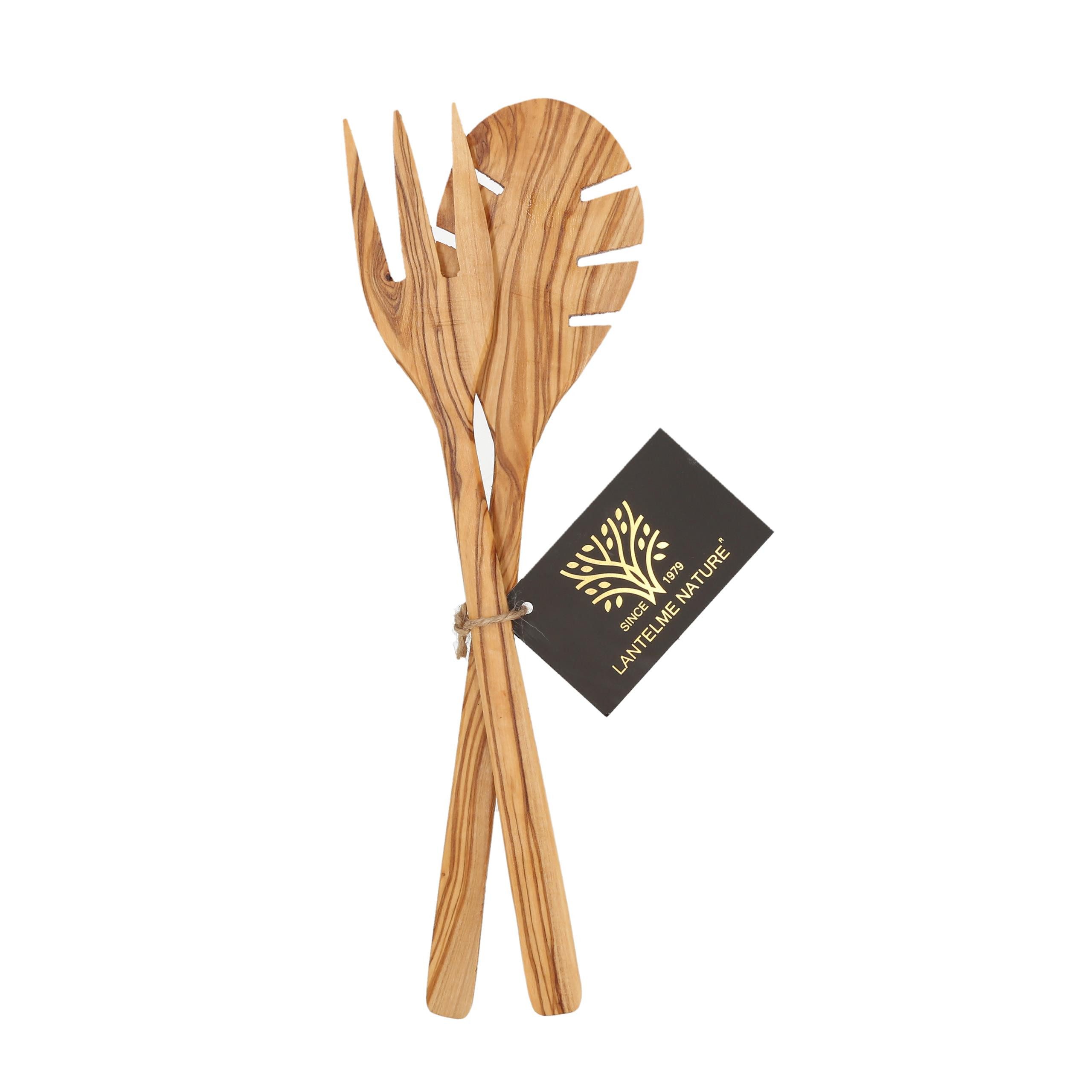Lantelme Salatbesteck Olivenholz Set Salatlöffel Salatgabel Küchenhelfer Servierbesteck Holz (2-tlg., 2 Stück im Set), Salat Besteck mit Gabel und Löffel im Set, Naturprodukt