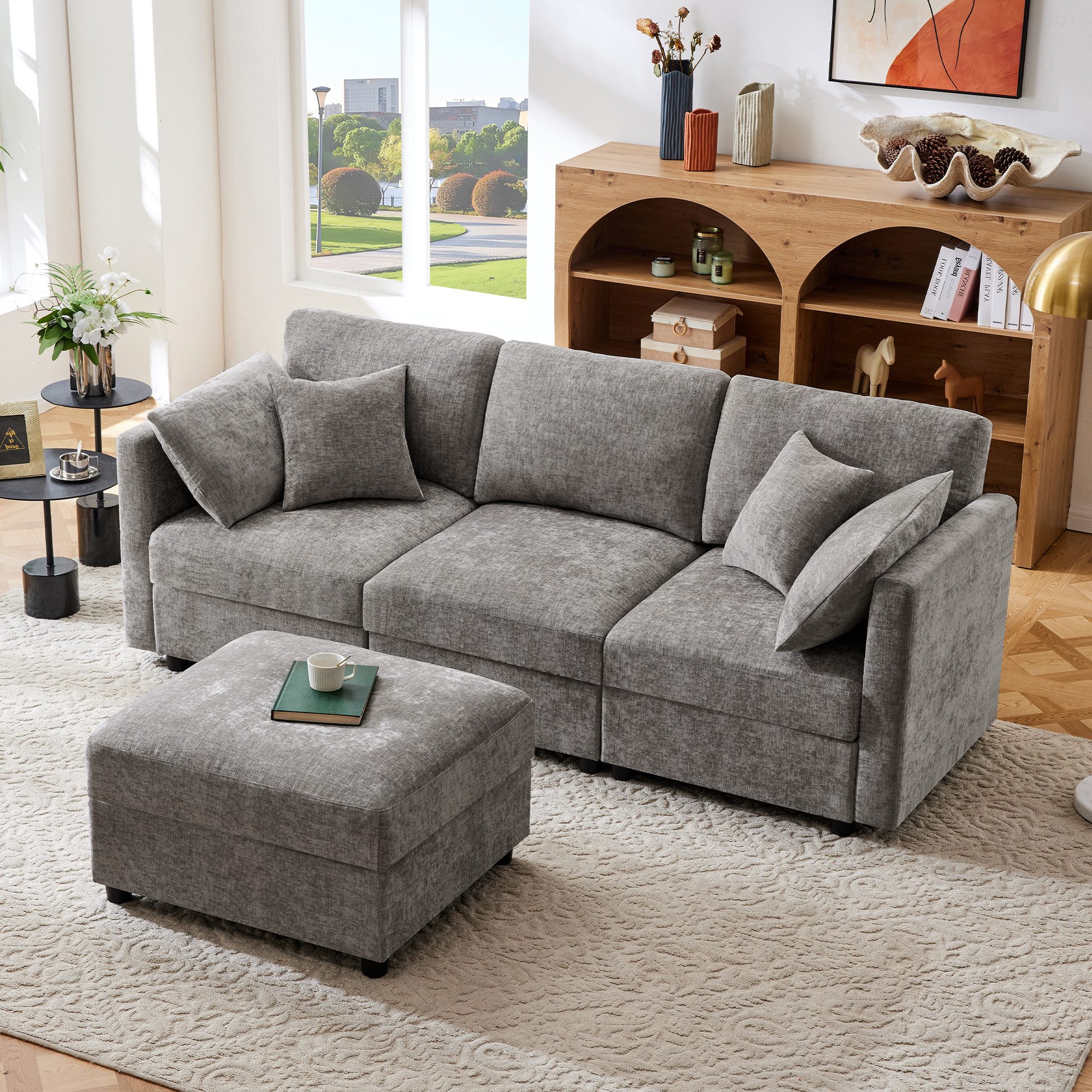 REDOM Ecksofa Geräumiges 3-4 Personen Sofa, Schlafcouch, Sofabett  1 Teile, günstig online kaufen