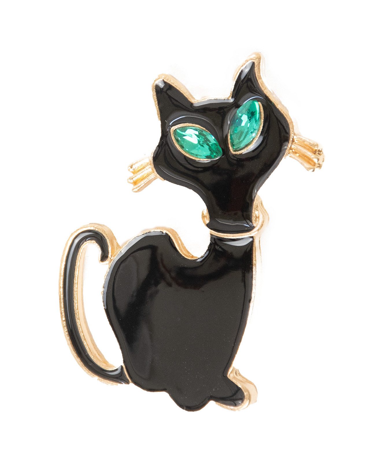 MayTree Brosche "schwarze Katze" mit grünem Strass (Stück, 1-tlg), Metallbrosche in Form schwarze Katze