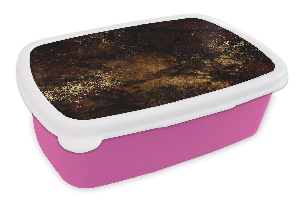 MuchoWow Lunchbox Gold - Farbe - Abstrakt - Schwarz, Kunststoff, (2-tlg), Brotbox für Erwachsene, Brotdose Kinder, Snackbox, Mädchen, Kunststoff rosa