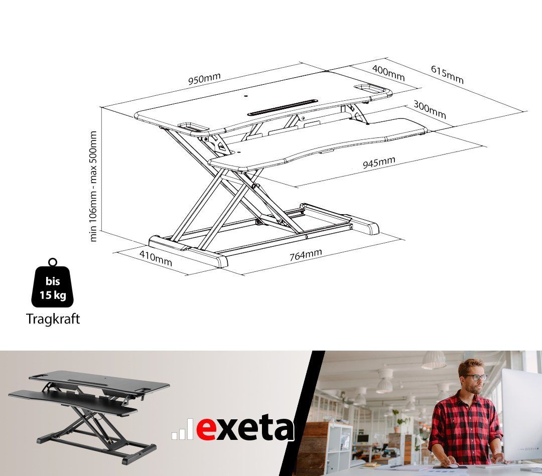 ergoX exeta Höhenverstellbarer Exeta Schreibtischaufsatz Office Tischaufsatz Steh-Sitz Stehpult