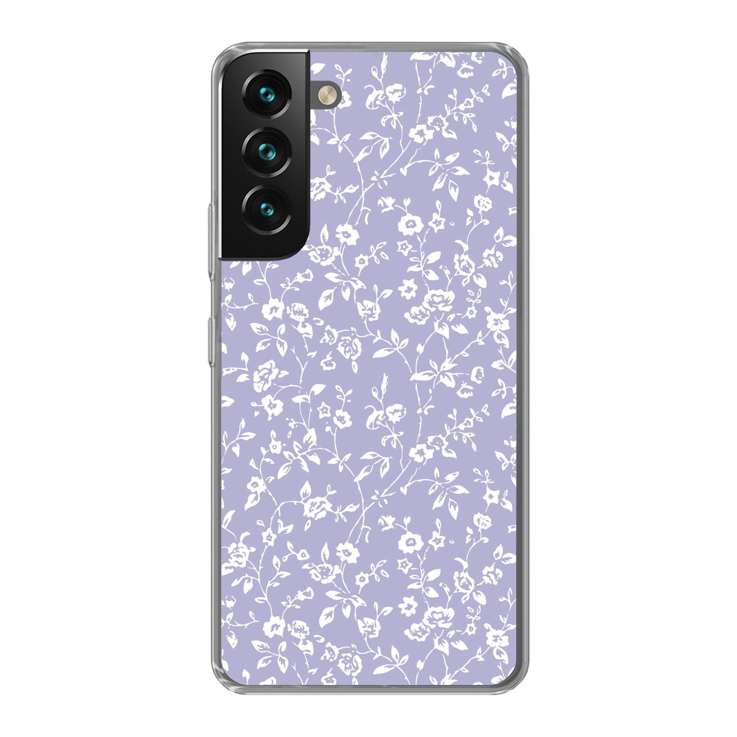 MuchoWow Handyhülle für Samsung Galaxy S22 Florales Muster - Lila - Weiß - Blumen, Phone Case, Silikon, Schutzhülle Dünn