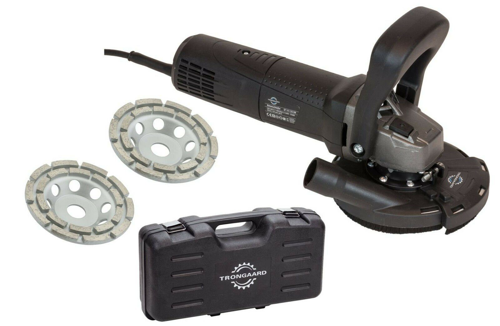 Trongaard Winkelschleifer BETONSCHLEIFER / SANIERUNGSFRÄSE 1700W DREHZAHLREGELUNG, max. 11000 U/min, (Komplett-Set), Inkl. Transportkoffer & 2 Schleifteller
