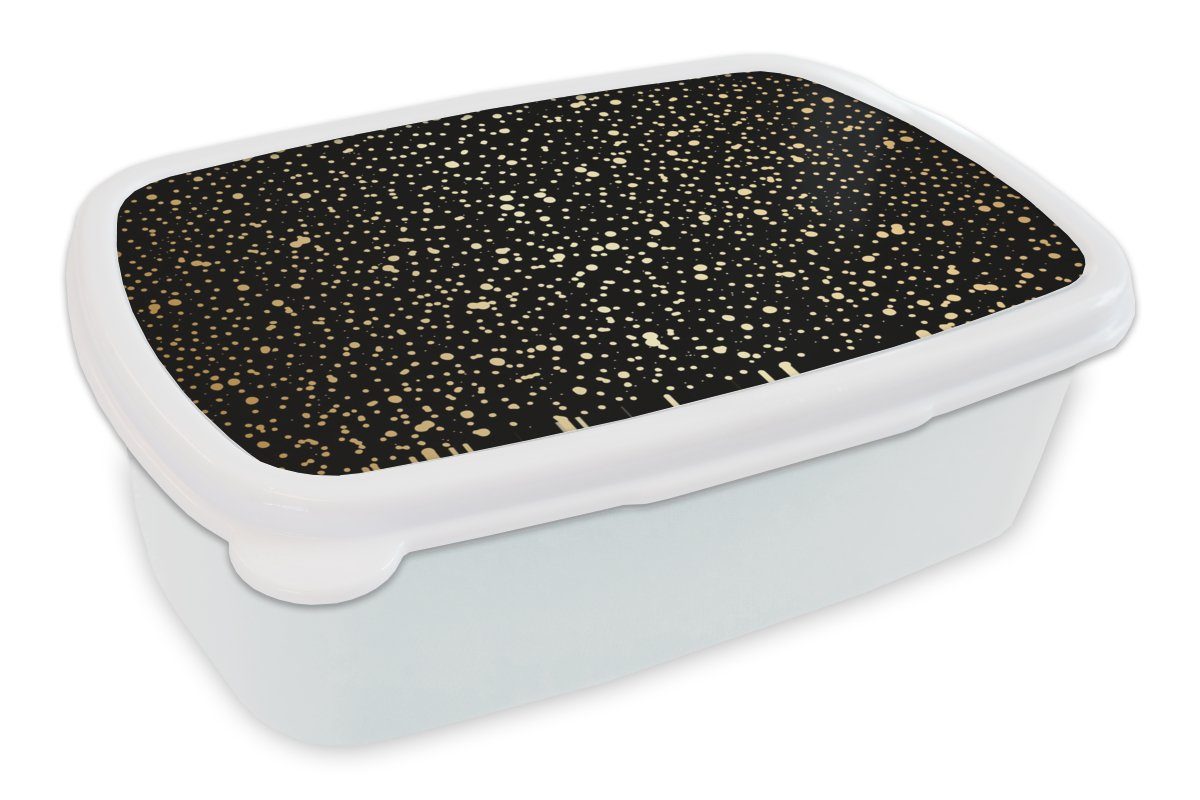 MuchoWow Lunchbox Gold - Schwarz - Tupfen - Muster, Kunststoff, (2-tlg), Brotbox für Kinder und Erwachsene, Brotdose, für Jungs und Mädchen weiß
