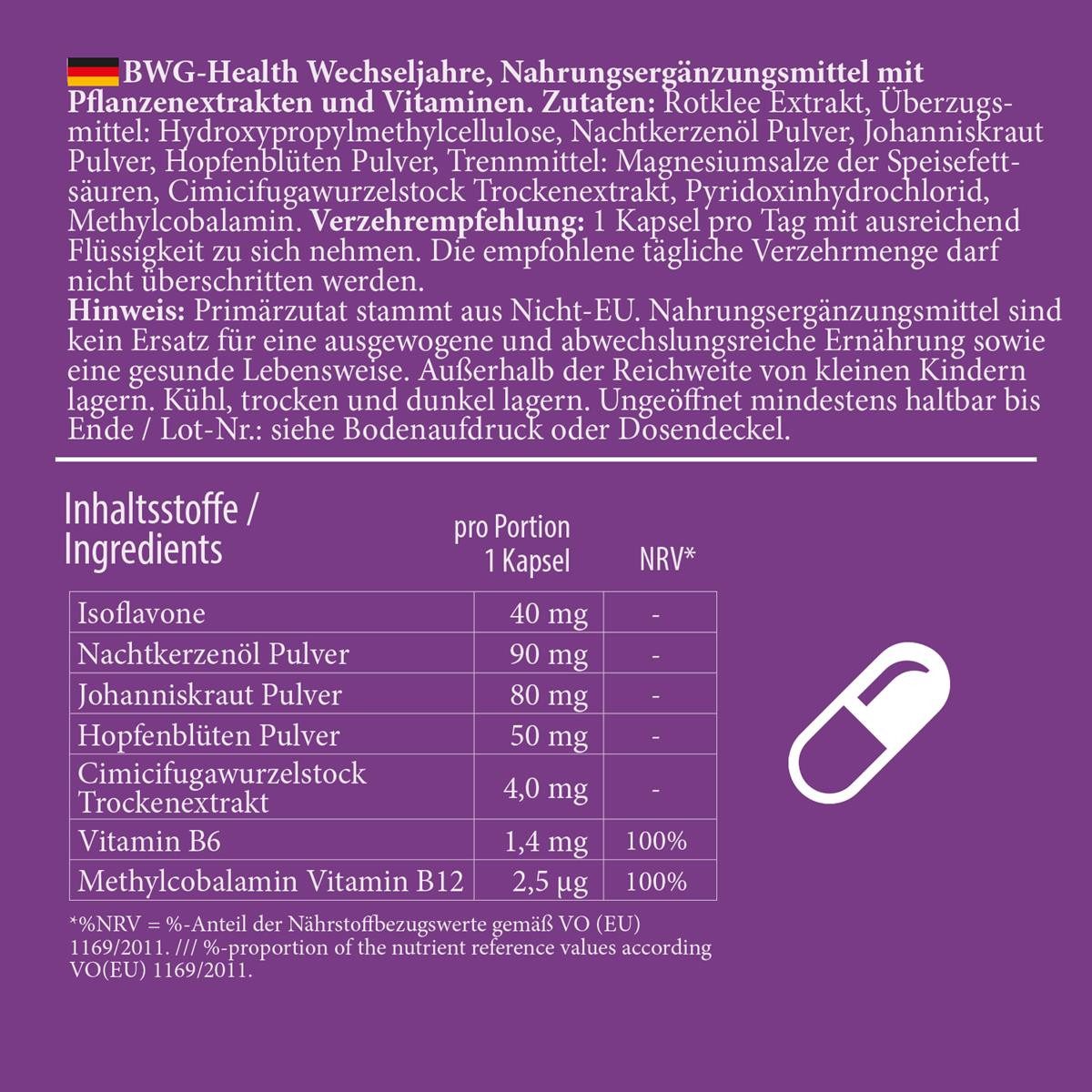 BWG Health BWG Health Wechseljahre, 60 Kapseln Kapseln, 60 er 32.4 g