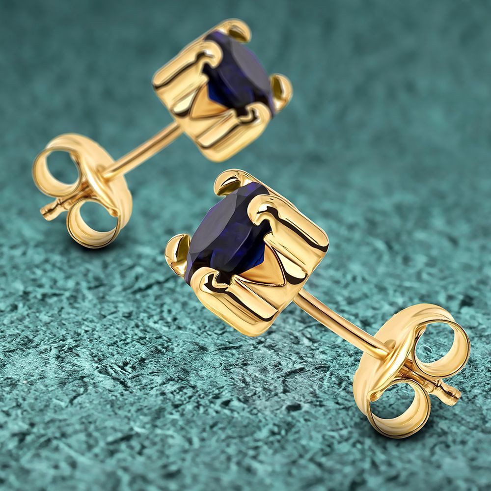 Miore Paar Ohrstecker MA9144E - in 9 Karat 375 Gelbgold - mit Saphiren 1,20 Karat, Damenohrringe mit 5,5 mm Durchmesser