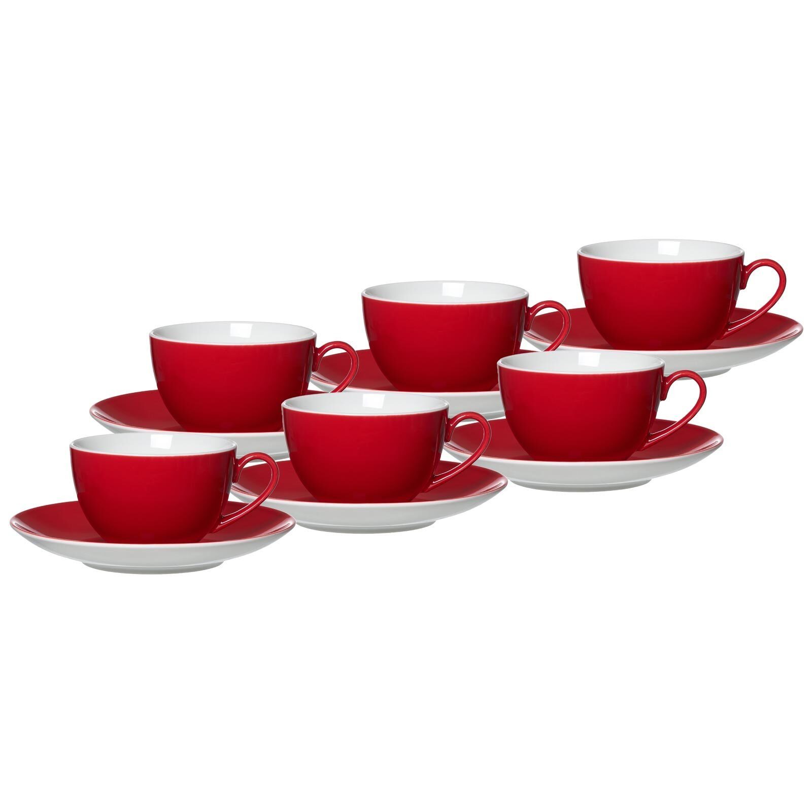 Ritzenhoff & Breker Tasse Doppio Kaffeetassen mit Untertassen 200 ml 6er Set, 12-tlg., Porzellan