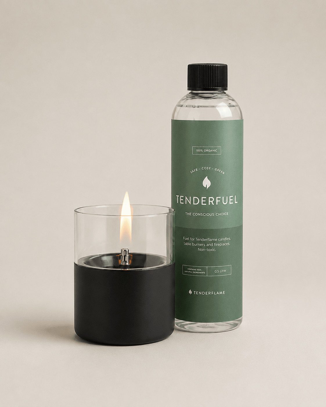 TENDERFLAME Tischfeuer Tenderflame Tischkamin Lilly 10 Geschenkset + Tenderfuel - Schwarz (Lilly 10)