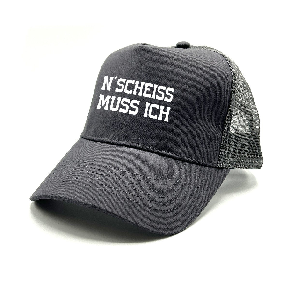 Herzbotschaft Trucker Cap Basecap mit Spruch N´SCHEISS MUSS ICH One Size durch verstellbaren Klip-Verschluss