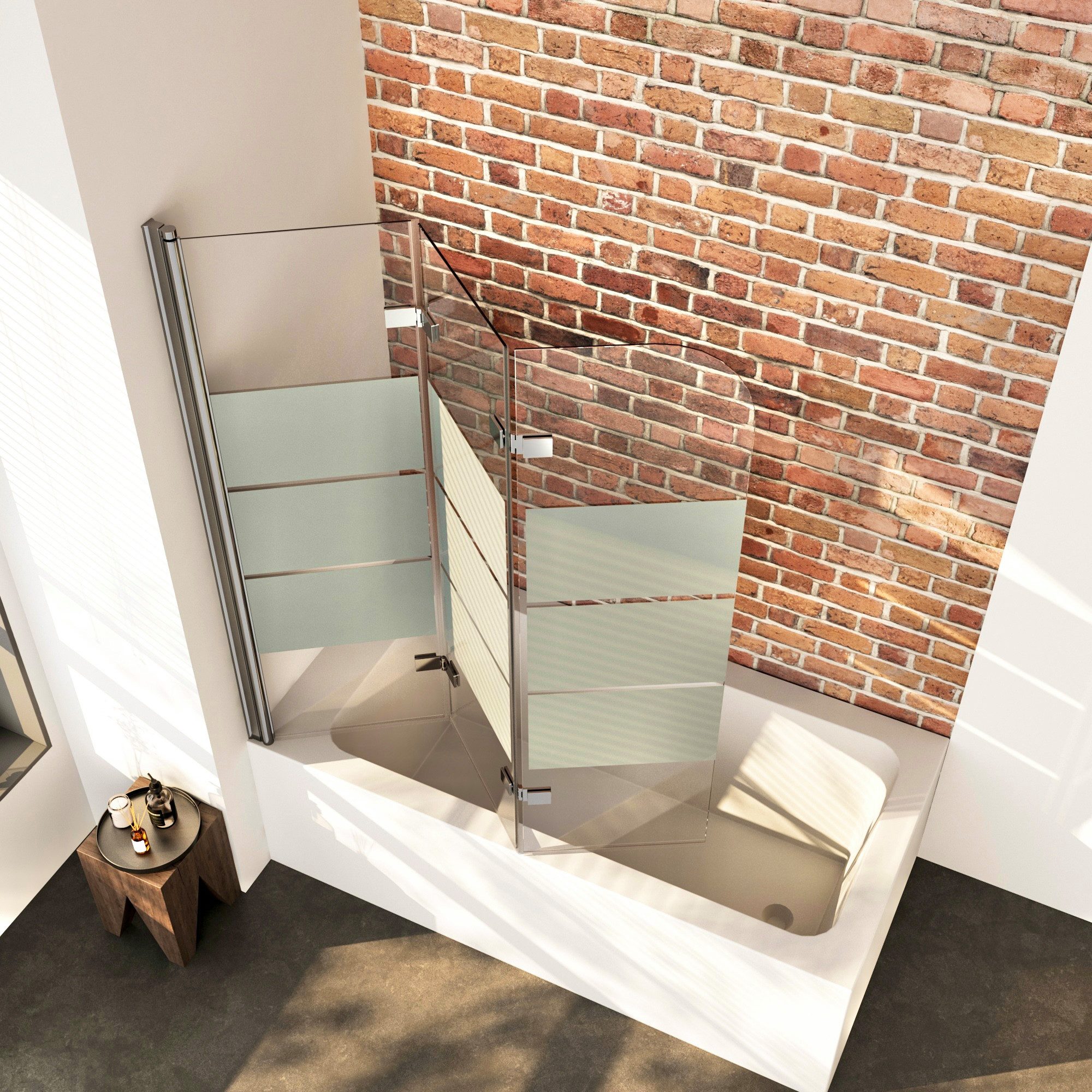 Boromal Badewannenaufsatz 3 teilig Faltwand Duschwand für Badewanne faltbar Badewannenfaltwand, Schwarz Chrom Milchglas Aluprofile, (Badewannenaufsatz Schwarz Weiß Chrom Milchglas, 120x140, 130x140, 140x140, 150x140, 160x140cm), Sicherheitsglas