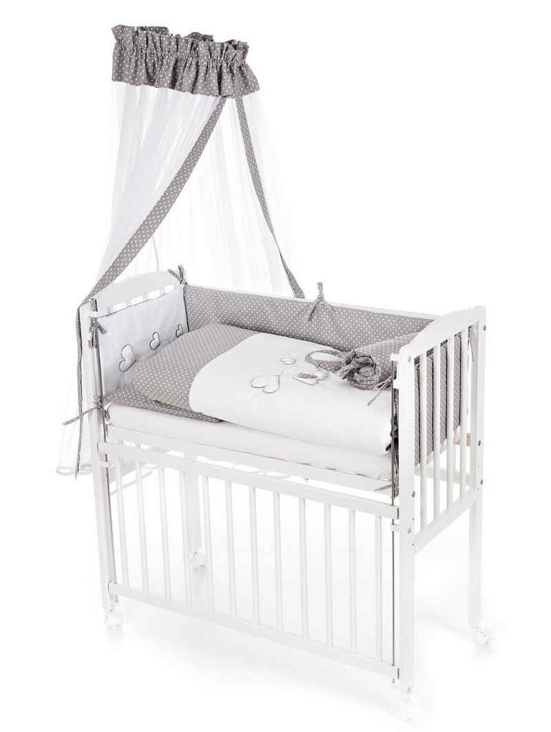 hopsibaby Beistellbett 90x40 Zustellbett mit Vollausstattung Modell: 3D Elefanten Kiefernholz, mit absenkbarer Seite