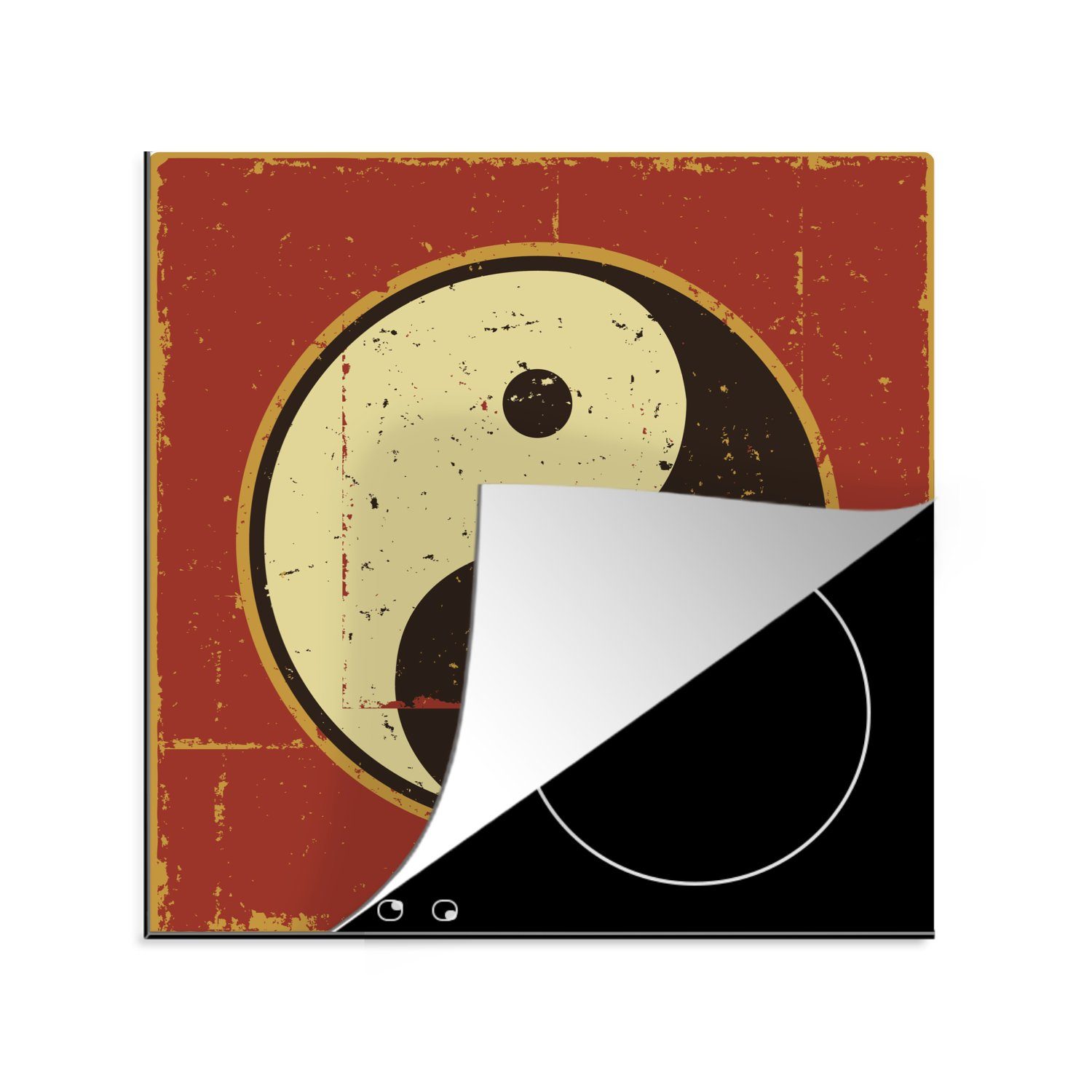 MuchoWow Herdblende-/Abdeckplatte Eine Yin Yang roten Arbeitsplatte Vinyl, Illustration Ceranfeldabdeckung, einem 78x78 und küche für von tlg), (1 auf cm, Hintergrund