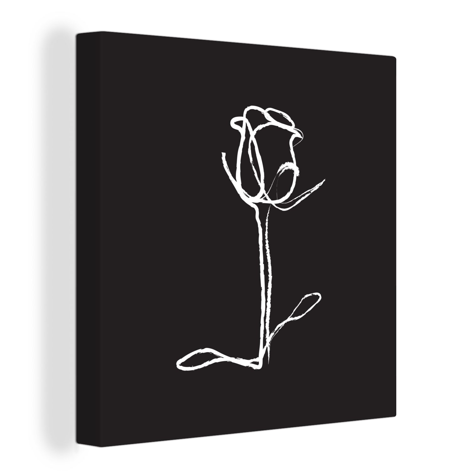OneMillionCanvasses® Leinwandbild Rose - Strichzeichnung - Schwarz - Weiß, (1 St), Leinwand Bilder für Wohnzimmer Schlafzimmer