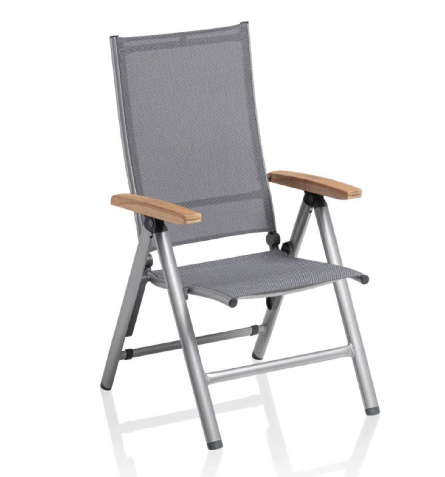 KETTLER Gartenstuhl CIRRUS Multipositionssessel silber/anthrazit-grau mit Teak-Armlehne