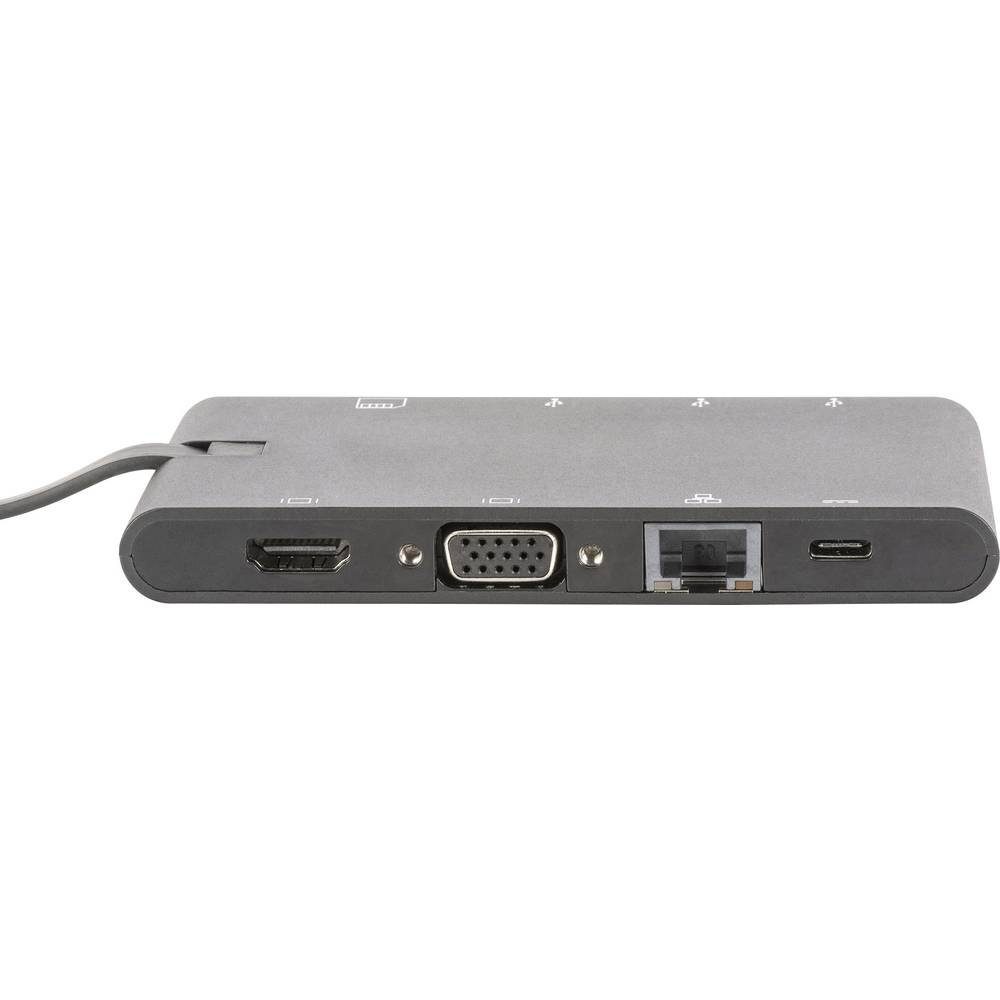 Digitus Laptop-Dockingstation USB 3.1 Typ C Multiport Travel Dock, 9 Port,  4K, inkl. Ladefunktion, Unterstützt Ultra HD (30Hz), 3840 x 2160p Auflösung  (HDMI)