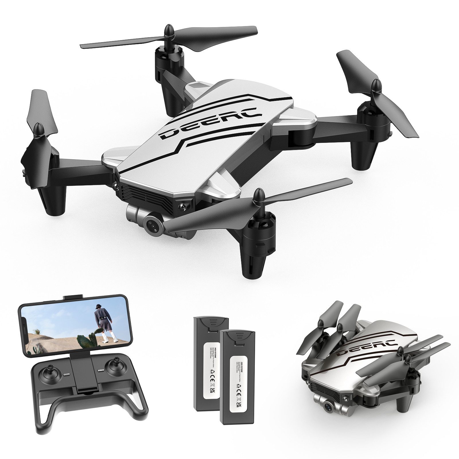 Faltbare Mini-Drohne mit 720P HD-Kamera, FPV WiFi Übertragung, 2 Akkus Drohne