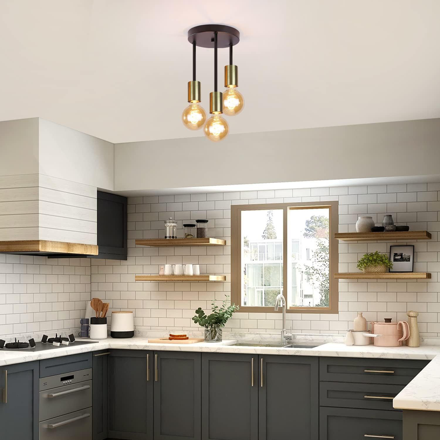 ZMH LED Deckenleuchte 3/6 Flammig Deckenstrahler Vintage E27 Schwarz-Gold S günstig online kaufen