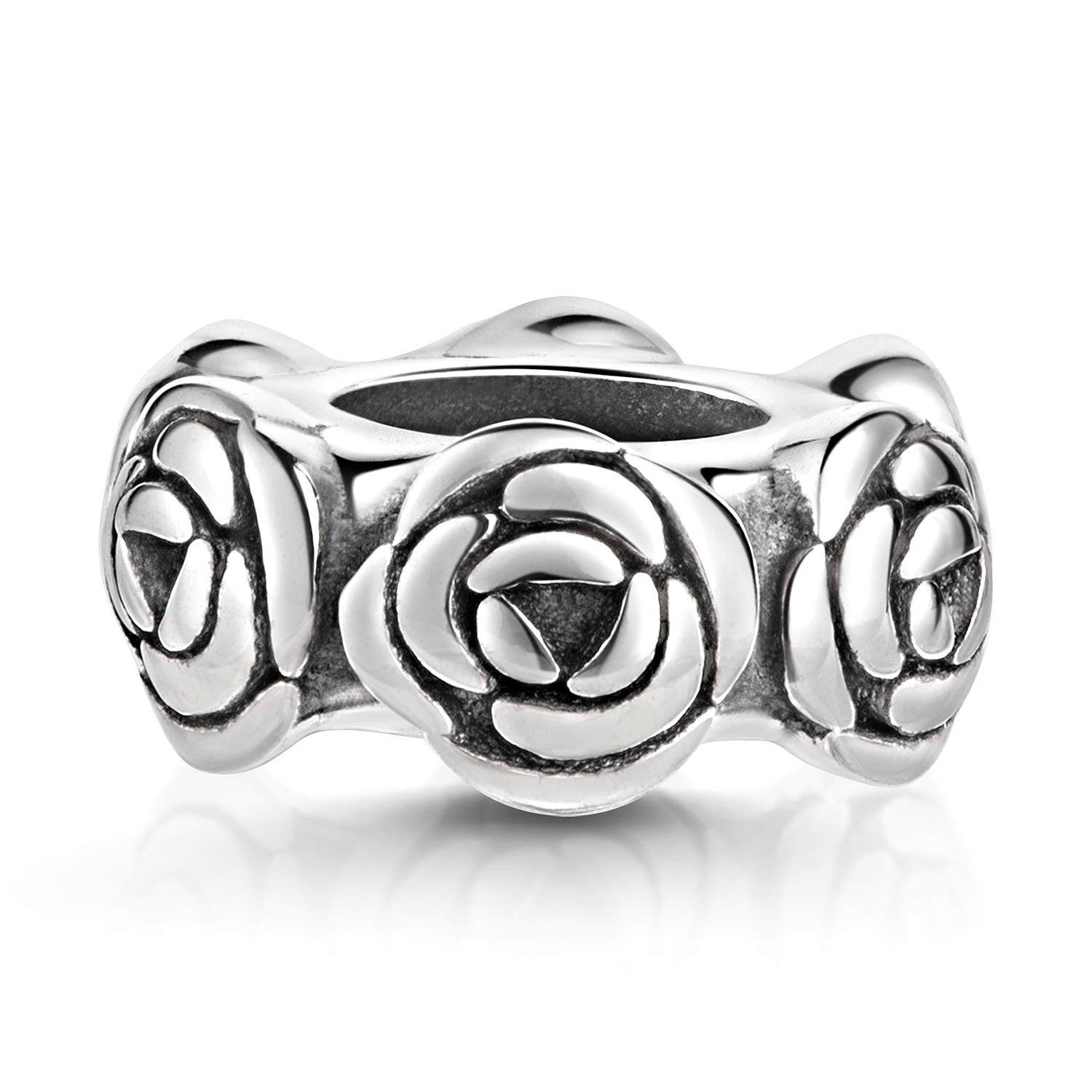 Materia Bead Rosen Spacer Element antik mit Gummiring 43, 925 Sterling Silber, oxidiert