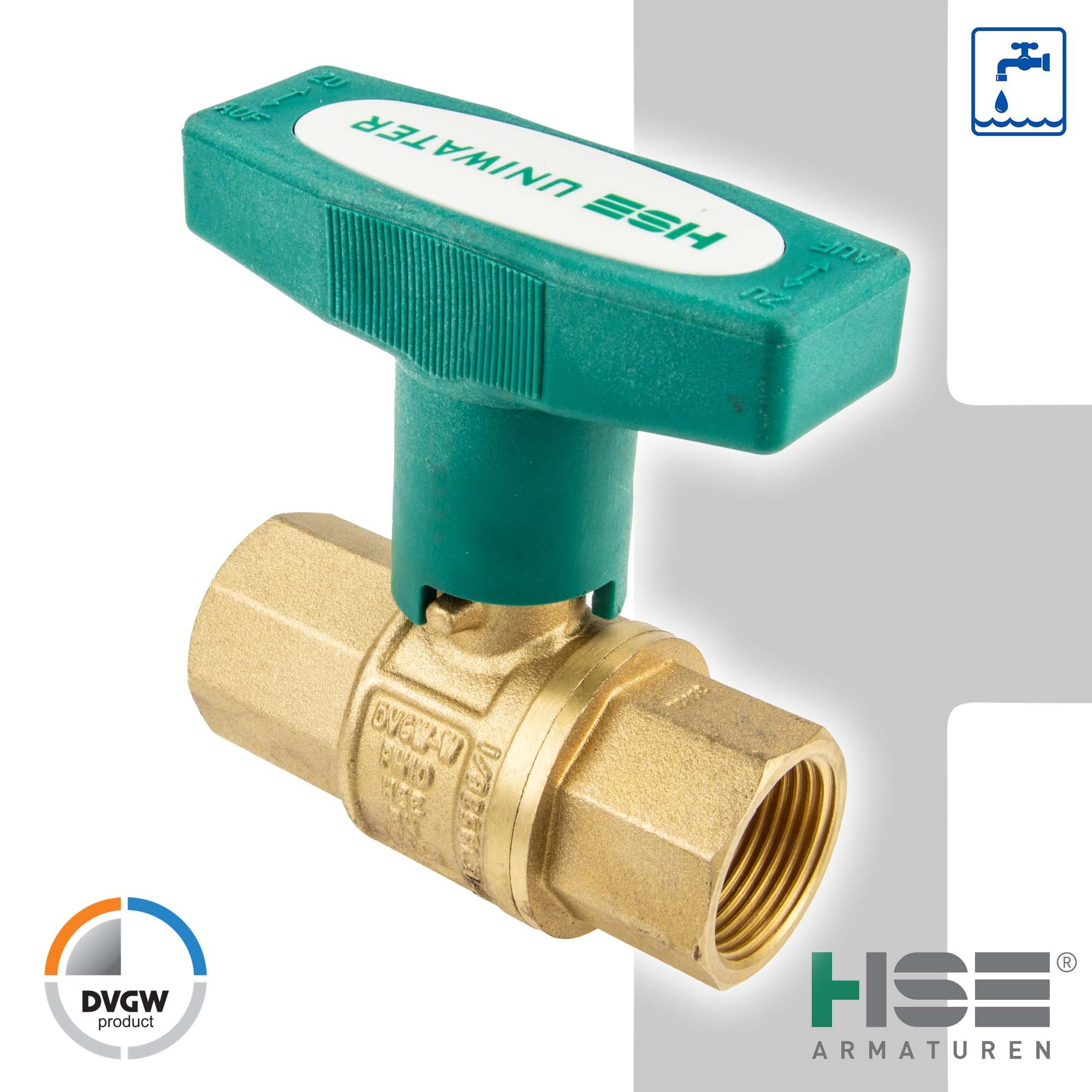 Hermann Schmidt Kugelhahn UNIWATER Trinkwasser-Kugelhahn Typ 1446 mit ISO-T-Griff beidseitig IG, Zulassungen: DVGW für Trinkwasser