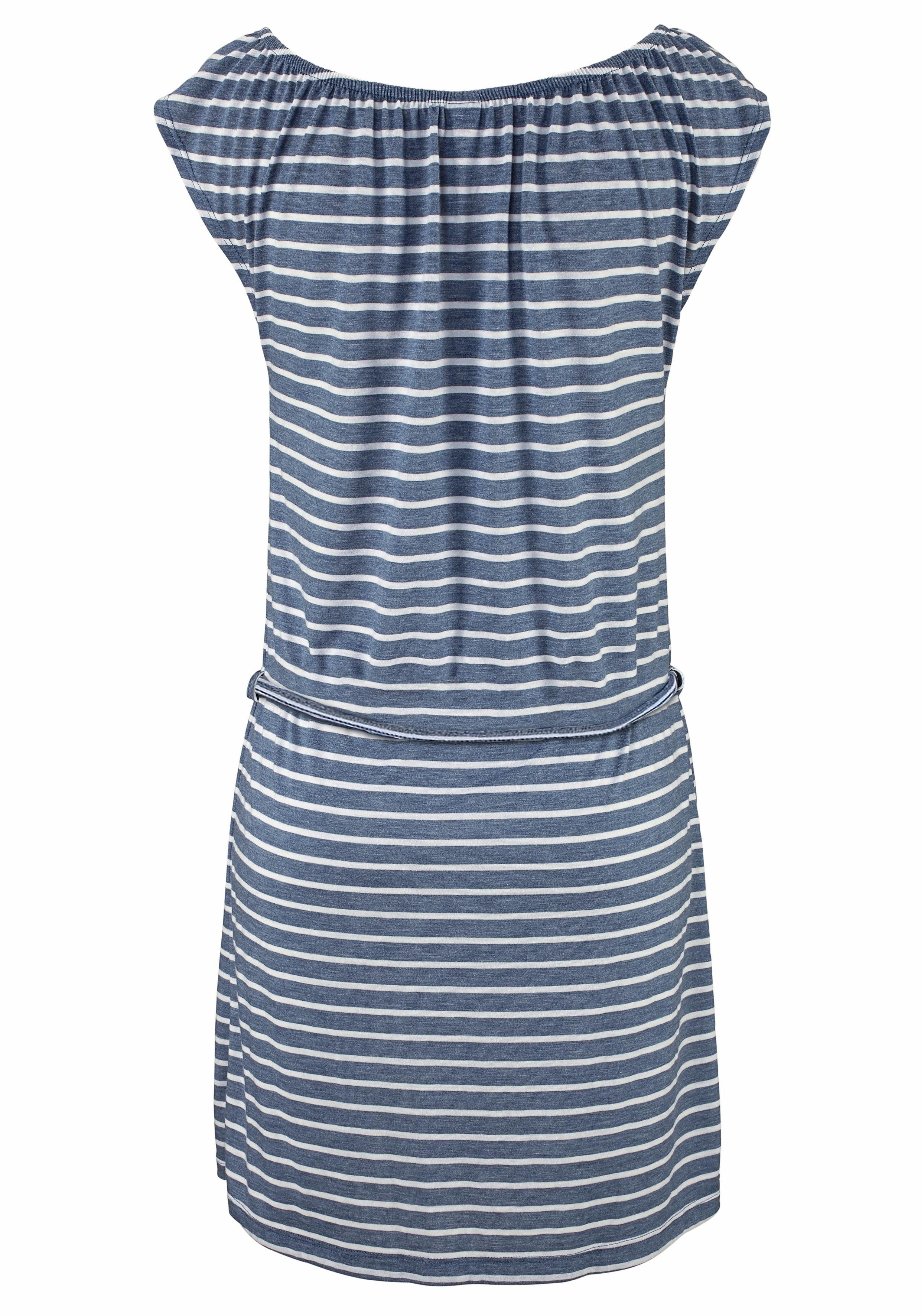 Venice Beach Jerseykleid Streifenprint Bindegürtel) (mit blau-weiß-gestreift und