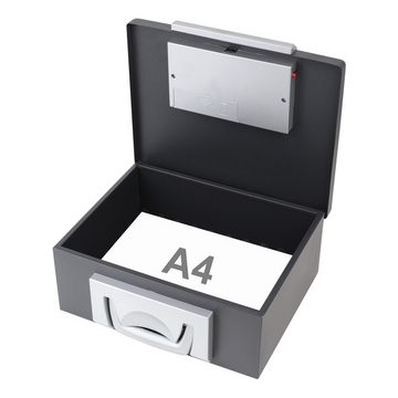 HMF Geldkassette kleiner Tresor mit Elektronikschloss, Dokumentenkassette, Aufbewahrung von DIN A4 Dokumenten, 32,5 x 25,5 x 12,5 cm, schwarz