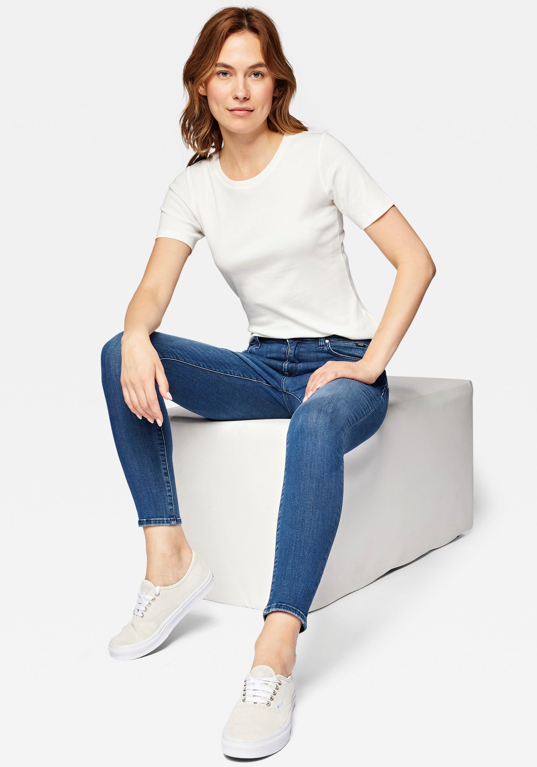 Skinny-fit-Jeans den ADRIANA Mavi mit blue perfekten Stretch dark brushed Sitz für