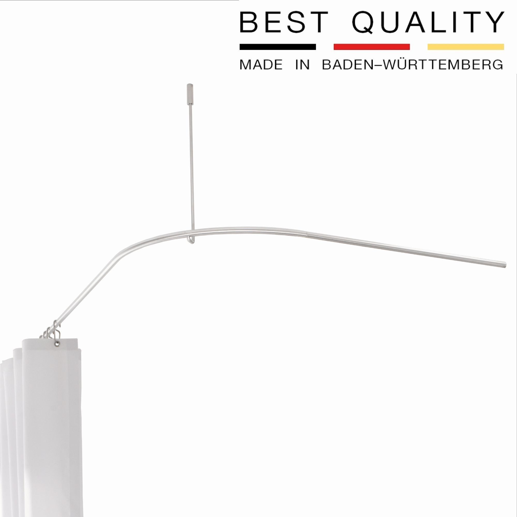 PHOS Design Duschvorhangstange Viertelkreis, gebogen im Radius 30 cm, Edelstahl massiv, Ø 12 mm, verschraubt, Set inkl. Montagematerial, Ø 12 mm