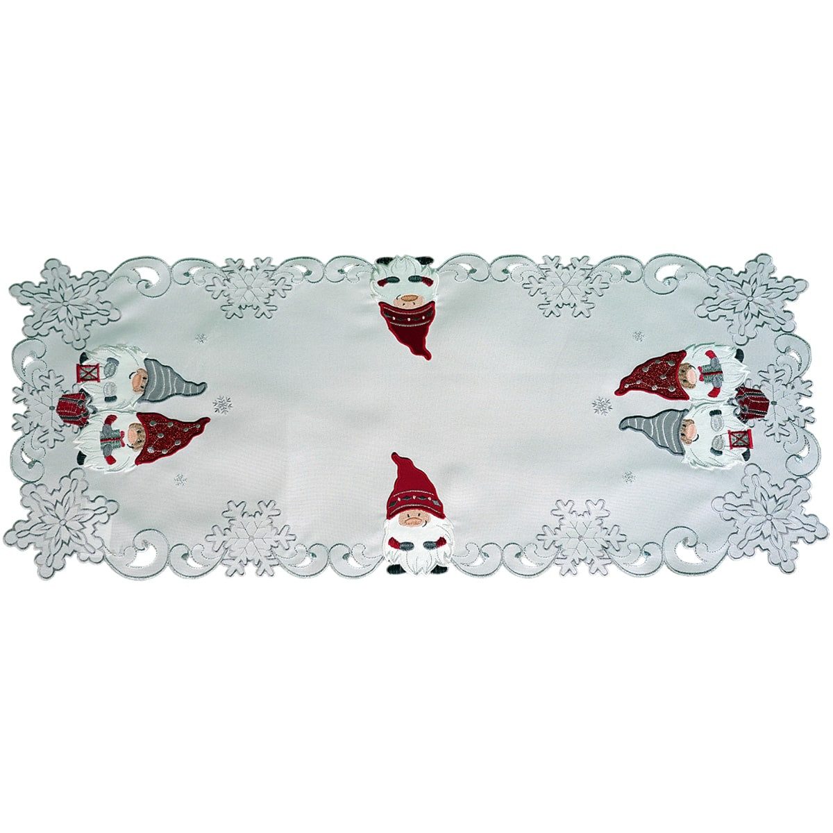 Tischdecke Tischläufer AMIRA Weihnachten Wichtel Polyester weiß 40 x 85 cm