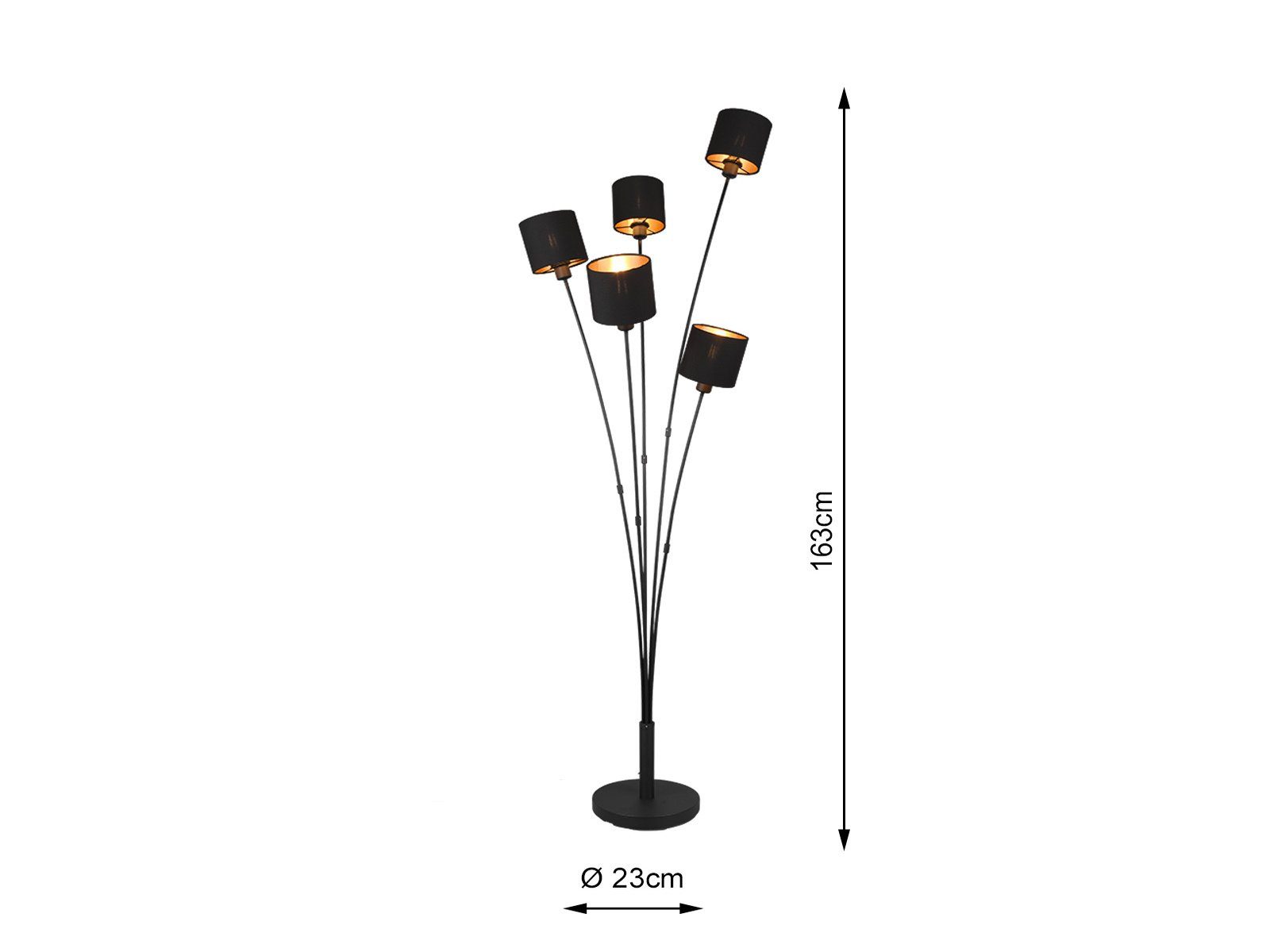 Reality Leuchten LED Stehlampe 5-flammig mit Stoffschirmen, Höhe 163cm, dimmbar, LED wechselbar, Warmweiß, ausgefallene Stehleuchte, Wohnzimmer Lampe stehend in – Bild 4 von 5
