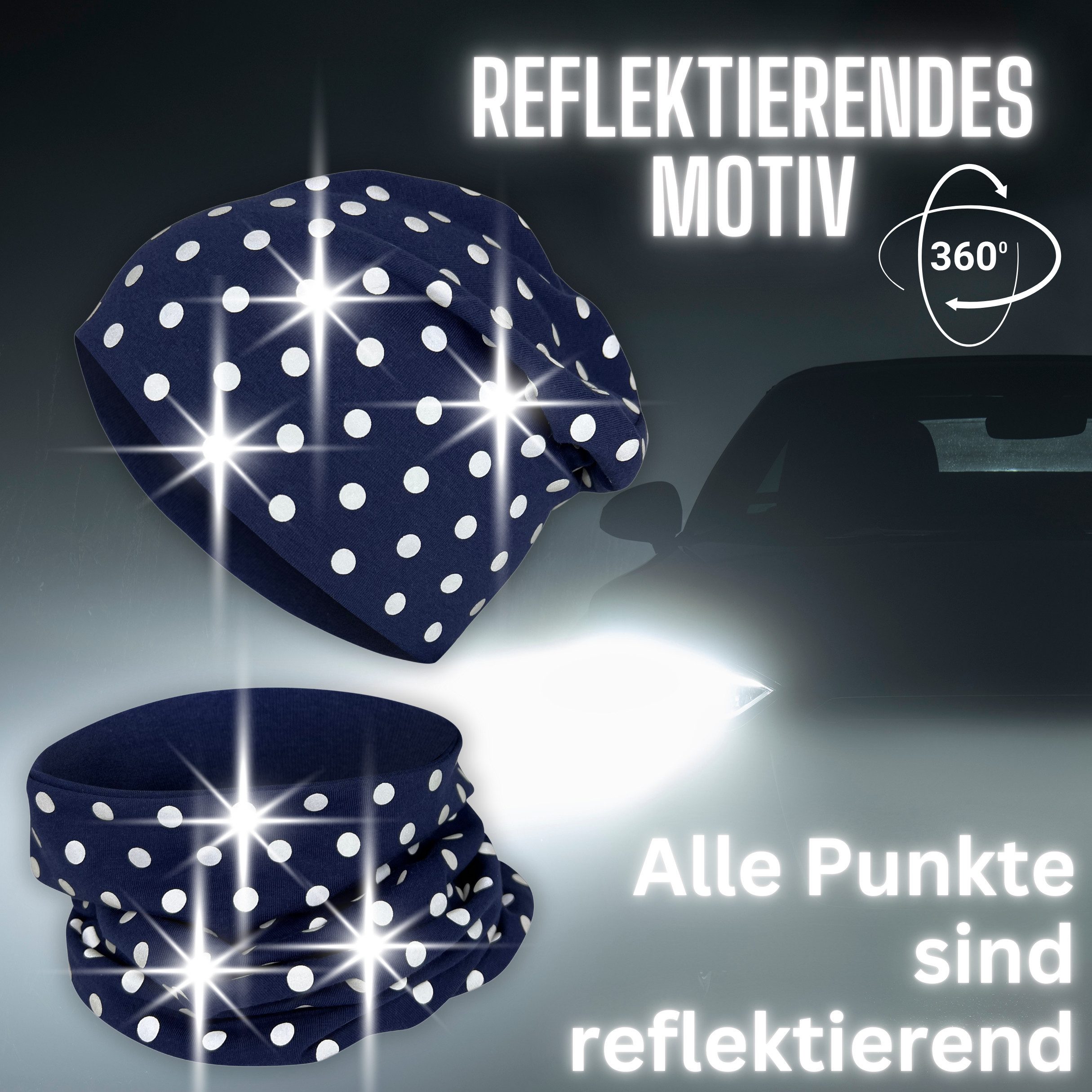 HECKBO Beanie 360° Reflektor Kinder Beanie Mütze & Loop Schal Set