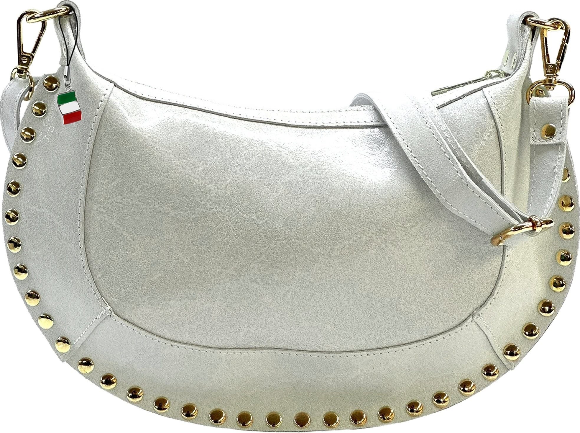 FLORENCE Schultertasche Florence Damen Satteltasche Nieten (Schultertasche), Damen Schultertasche, Umhängetasche Leder, weiß ca. 32cm x 20cm hoch