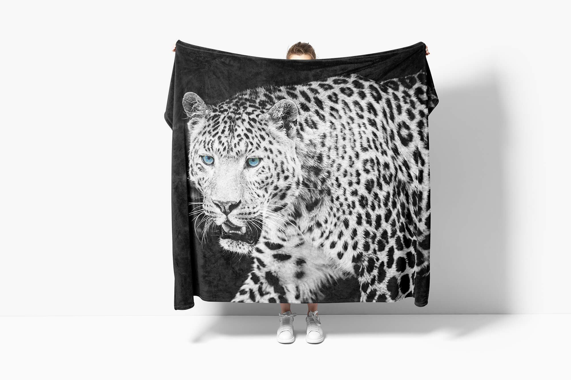 Saunatuch Wei, Jaguar Kuscheldecke mit Schwarz Handtücher Tiermotiv Handtuch Baumwolle-Polyester-Mix Art Strandhandtuch (1-St), Sinus Handtuch