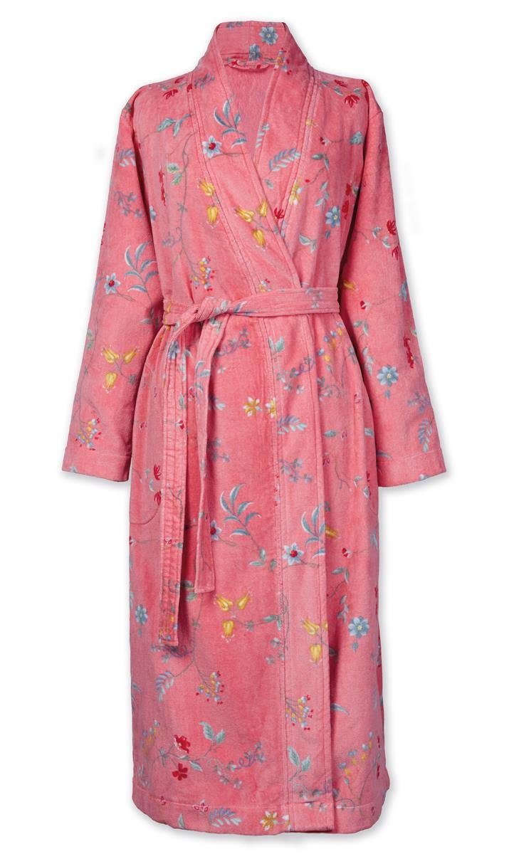 PiP Studio Bademantel Les Fleurs Bathrobe Pink L Rosa 100% Cotton, terry velour, 380 GS, Bademantel Damen und Herren Morgenmantel Frottee