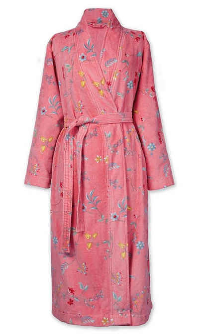 PiP Studio Bademantel Les Fleurs Bathrobe Pink S Rosa 100% Cotton, terry velour, 380 GS, Bademantel Damen und Herren Morgenmantel Frottee